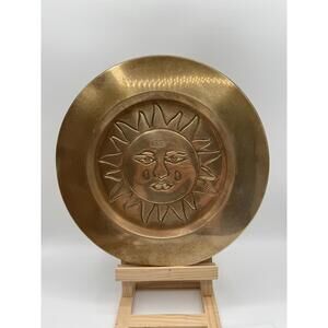 Vintage Brass Sun Face Wall Plate Crying Sun Celestial Boho Decor 12” Witchy